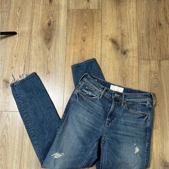 MOTHER Women's Distressed Straight Leg Jeans - Blue - Picture 2 of 4